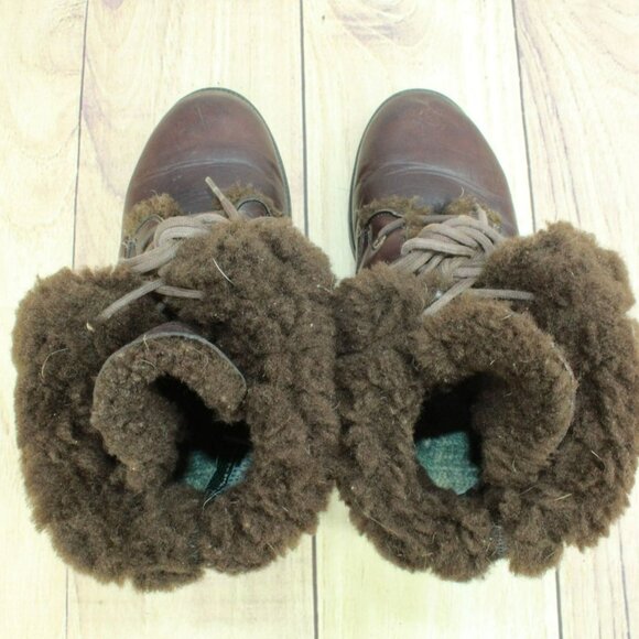 *Santana Brown Leather Lace Up Fur Cuff Paddock Ankle Boots Size 10.5 Inches - Picture 8 of 9